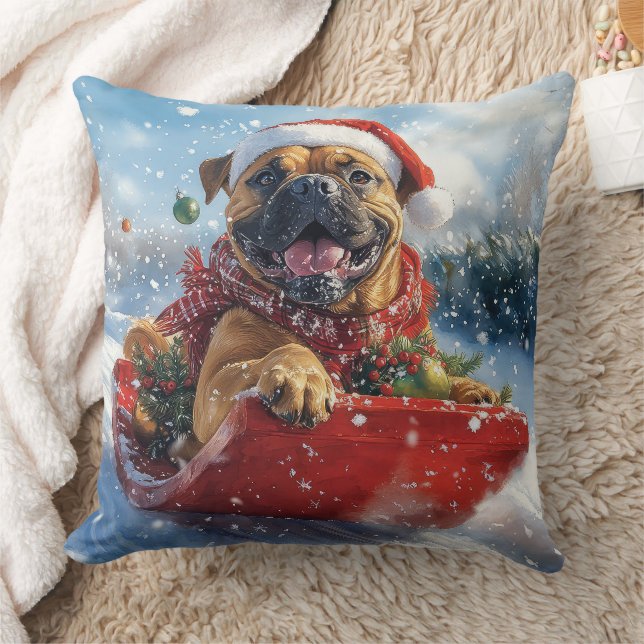 Bullmastiff Dog in Sledge Let it Snow Christmas Cushion (Blanket)
