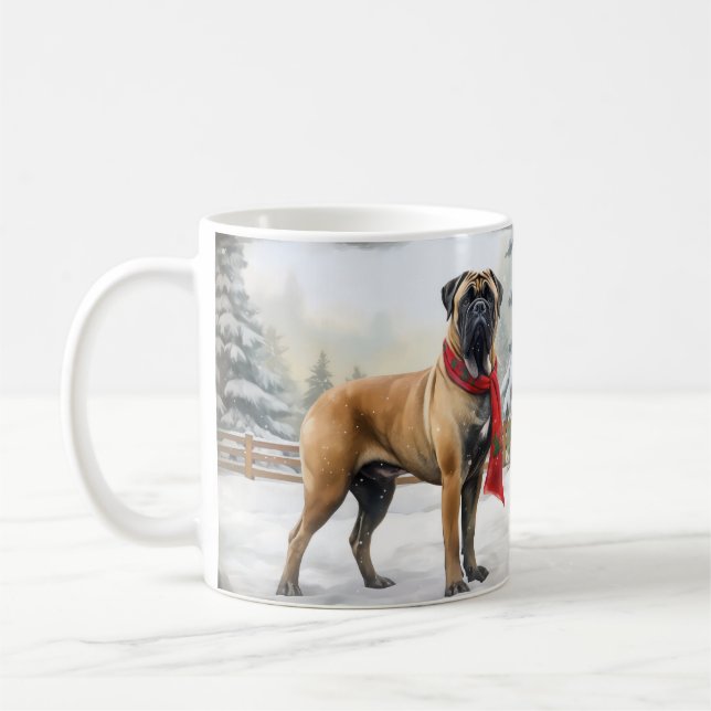 Bullmastiff Dog in Snow Christmas Coffee Mug (Left)