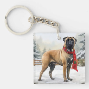 Bullmastiff Dog in Snow Christmas Key Ring