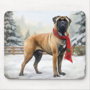 Bullmastiff Dog in Snow Christmas Mouse Mat