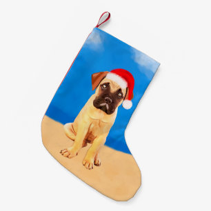 Bullmastiff Dog On Beach Christmas Hat Small Christmas Stocking