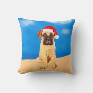 Bullmastiff Dog On Beach Christmas Holiday Cushion