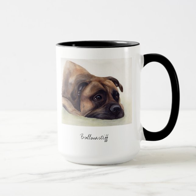 Bullmastiff Dog Painted in Watercolour Mug (Right)