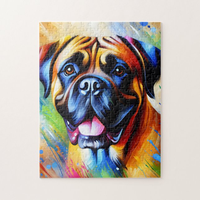 Bullmastiff Dog Portrait Acrylic Art Print Dog Jigsaw Puzzle (Vertical)