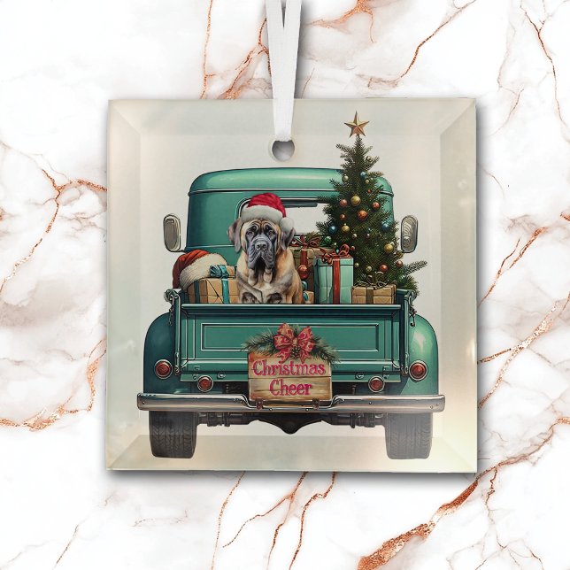 Bullmastiff Dog Retro Truck Christmas Glass Tree Decoration (Creator Uploaded)