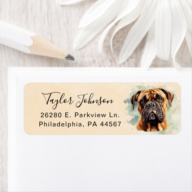 Bullmastiff Dog Return Address Label (Insitu)