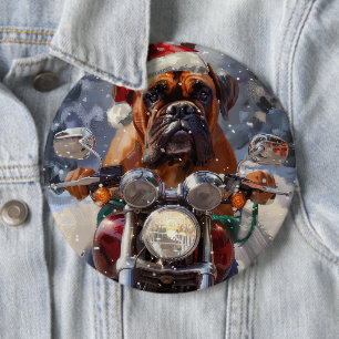 Bullmastiff Dog Riding Motorcycle Christmas  6 Cm Round Badge