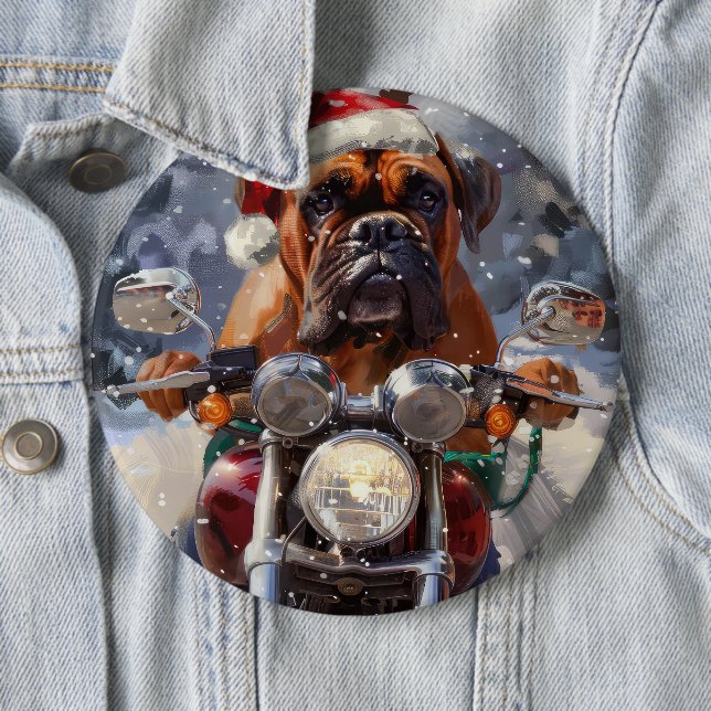 Bullmastiff Dog Riding Motorcycle Christmas  6 Cm Round Badge (In Situ)