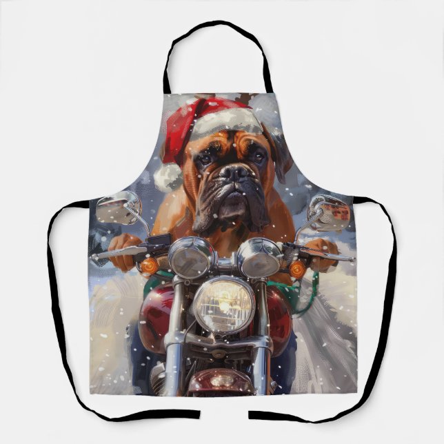 Bullmastiff Dog Riding Motorcycle Christmas  Apron (Front)