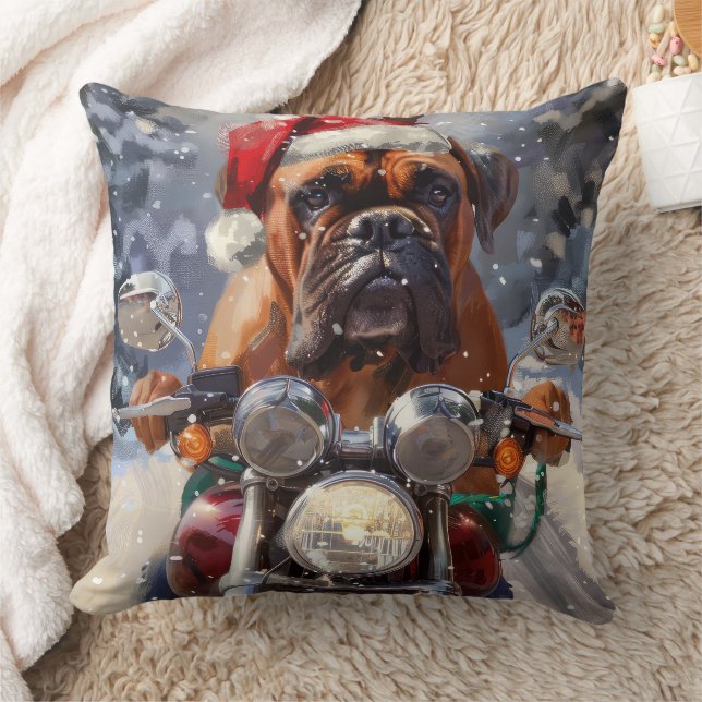 Bullmastiff Dog Riding Motorcycle Christmas  Cushion (Blanket)