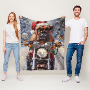 Bullmastiff Dog Riding Motorcycle Christmas  Fleece Blanket