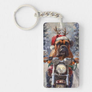 Bullmastiff Dog Riding Motorcycle Christmas  Key Ring