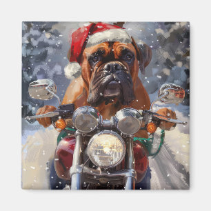 Bullmastiff Dog Riding Motorcycle Christmas  Magnet