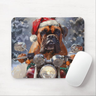 Bullmastiff Dog Riding Motorcycle Christmas  Mouse Mat
