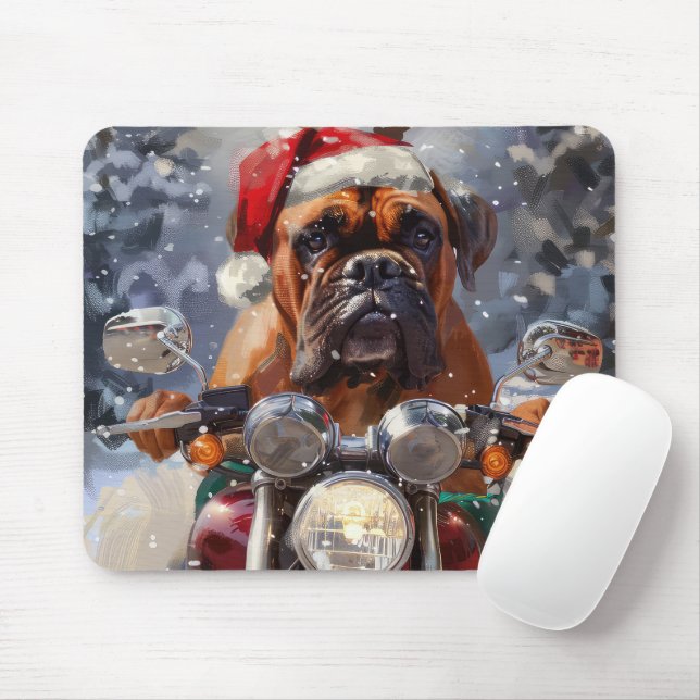 Bullmastiff Dog Riding Motorcycle Christmas  Mouse Mat (With Mouse)