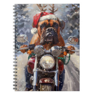 Bullmastiff Dog Riding Motorcycle Christmas  Notebook