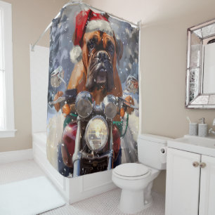Bullmastiff Dog Riding Motorcycle Christmas  Shower Curtain