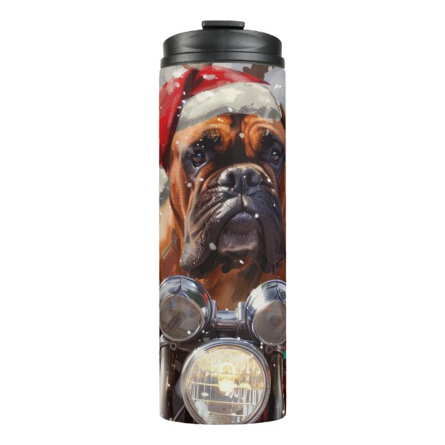 Bullmastiff Dog Riding Motorcycle Christmas  Thermal Tumbler (Front)