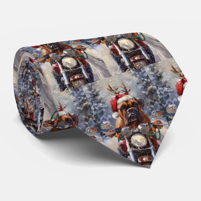Bullmastiff Dog Riding Motorcycle Christmas  Tie (Rolled)