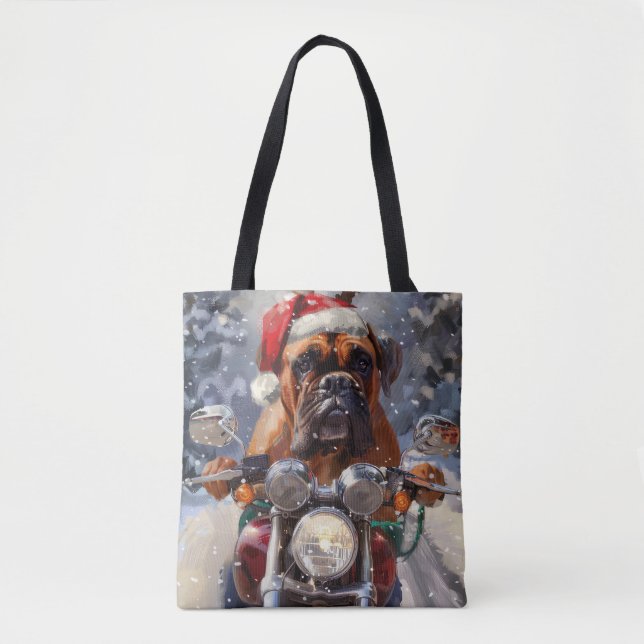 Bullmastiff Dog Riding Motorcycle Christmas  Tote Bag (Front)