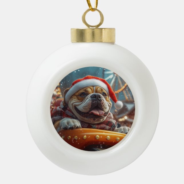 Bullmastiff Dog Roller Coaster Christmas  Ceramic Ball Christmas Ornament (Front)