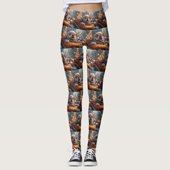 Bullmastiff Dog Roller Coaster Christmas  Leggings (Front)