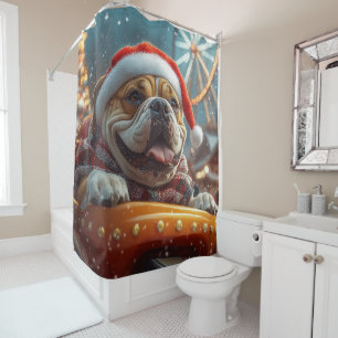 Bullmastiff Dog Roller Coaster Christmas  Shower Curtain