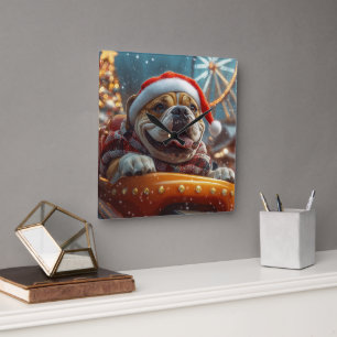 Bullmastiff Dog Roller Coaster Christmas  Square Wall Clock