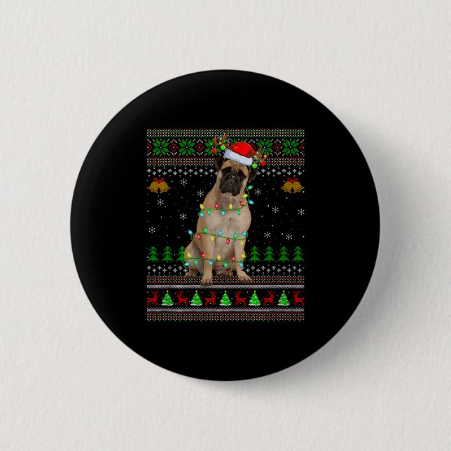 Bullmastiff Dog Ugly Christmas Sweaters Holiday Sa 6 Cm Round Badge (Front)