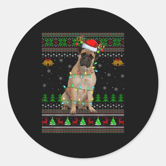 Bullmastiff Dog Ugly Christmas Sweaters Holiday Sa Classic Round Sticker (Front)