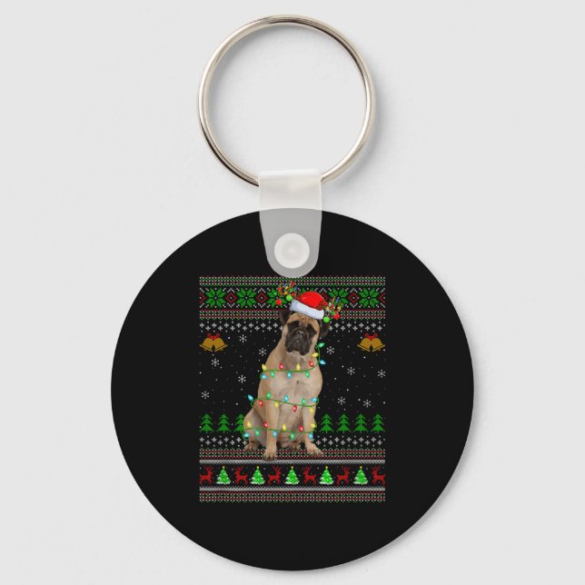 Bullmastiff Dog Ugly Christmas Sweaters Holiday Sa Key Ring (Front)
