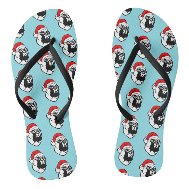 Bullmastiff Dog with Christmas Santa Hat Pattern Flip Flops (Footbed)