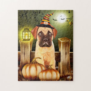 Bullmastiff Dog with Witch Hat Halloween Jigsaw Puzzle