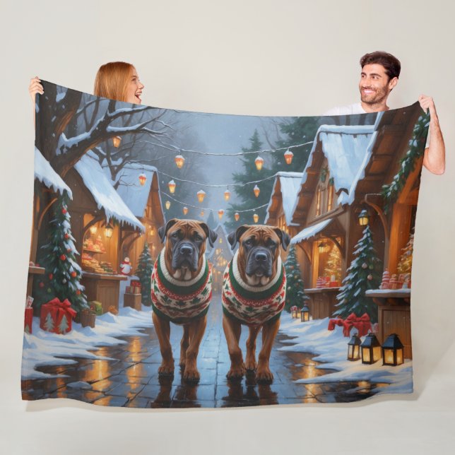 Bullmastiff Dogs Christmas Snow Holiday  Fleece Blanket (In Situ)
