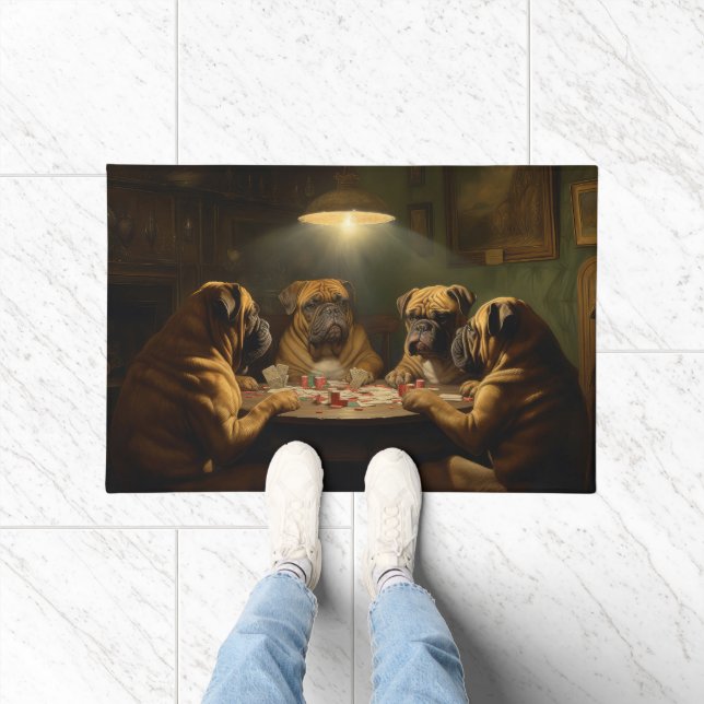 Bullmastiff Dogs Playing Poker Art Doormat (Indoor)