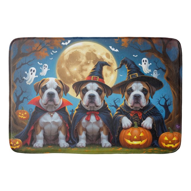 Bullmastiff Dogs Pumpkin Halloween Funny Bath Mat (Front)