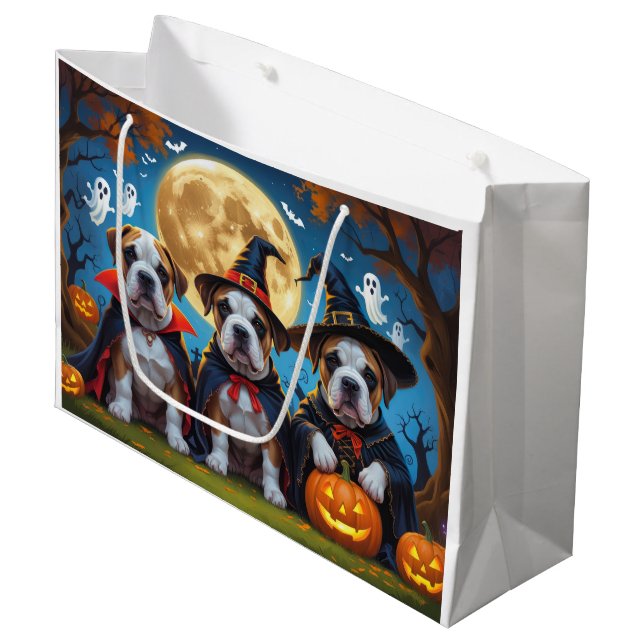 Bullmastiff Dogs Pumpkin Halloween Funny Large Gift Bag (Front Angled)