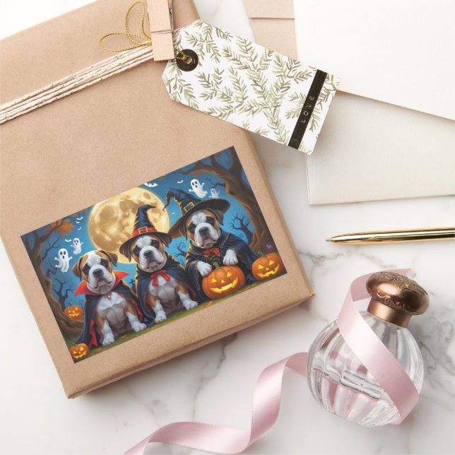 Bullmastiff Dogs Pumpkin Halloween Funny Rectangular Sticker (Gifting)
