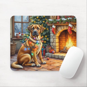 Bullmastiff Fireplace with Christmas Lights Mouse Mat