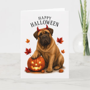Bullmastiff Halloween Devil Dog Card