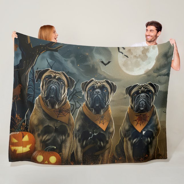 Bullmastiff Halloween Spooky Fleece Blanket (In Situ)