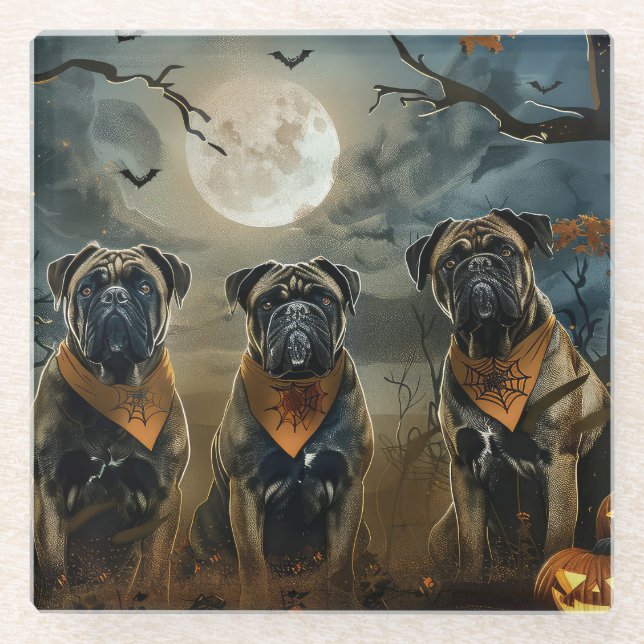 Bullmastiff Halloween Spooky Glass Coaster (Front)