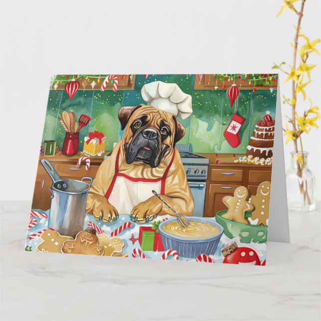 Bullmastiff Holiday Baking: Festive Christmas Card (Yellow Flower)