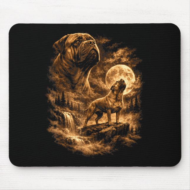 Bullmastiff Howling Moon Dog Fantasy Forrest Mouse Mat (Front)