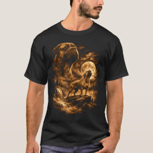 Bullmastiff Howling Moon Dog Fantasy Forrest T-Shirt