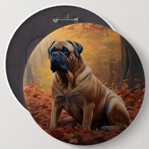 Bullmastiff in Autumn Leaves Fall Inspire 6 Cm Round Badge