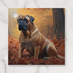 Bullmastiff  in Autumn Leaves Fall Inspire Favour Tags
