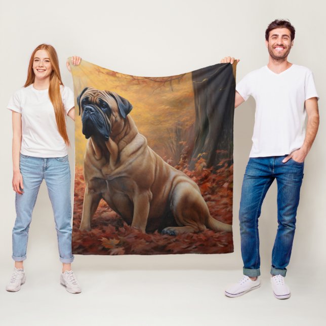 Bullmastiff  in Autumn Leaves Fall Inspire Fleece Blanket (In Situ)