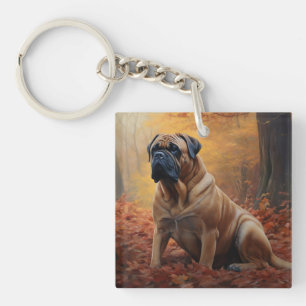 Bullmastiff  in Autumn Leaves Fall Inspire Key Ring