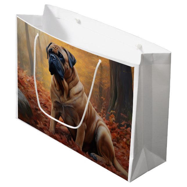 Bullmastiff  in Autumn Leaves Fall Inspire Large Gift Bag (Front Angled)